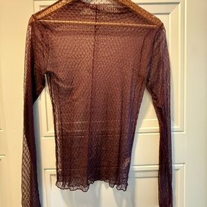 Free People Sheer Brown Long Sleeve Blouse